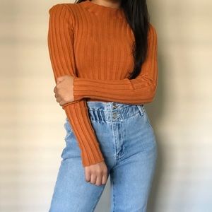 Forever 21 Rust Orange Long Sleeve Crop Top